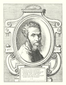 Michael Angelus Bonarota Tuscorum Flos Delibatus Duarum Artium Pulcherrimaru Humanae Vitae Vicariarum Picturae Statuariae Que Suo Penitus Saeculq Extinctaru Alter Inventor Faciebat (gravura) de Italian School