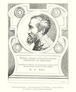 Michelangelo Buonarotti, Fac-símile do Retrato de J Bonasone, Da Prova da Coleção do Barão Edmond de Rothschild (gravura) de Italian School