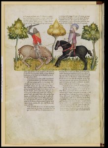 Sra. Fr 343 fol.26v O cavalo de Sir Percivals é morto, do Queste del Saint Graal, c.1380-85 de Italian School