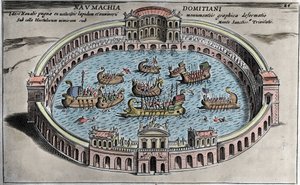 Naumachia, combate naval em um anfiteatro em Roma. de Italian School
