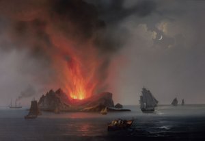 Novo vulcão em erupção do mar em torno da Sicília em 1831 de Italian School