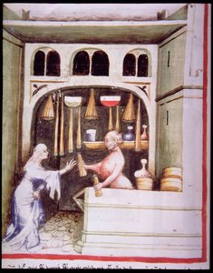 Nova 2644 fol.95v A Candle Shop, de Tacuinum saudável de Italian School