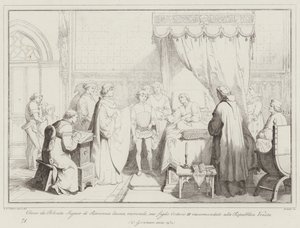 Obizzo da Polenta Signor de Ravenna deixa morrendo, seu filho Ostasio III recomendado ao (gravura) de Italian School