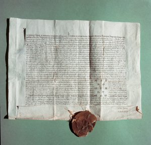 Documento oficial do Imperador Carlos IV (1316-1378) certificando oficialmente a Universidade de Siena (Universita di Siena) como o "General Studium". de Italian School