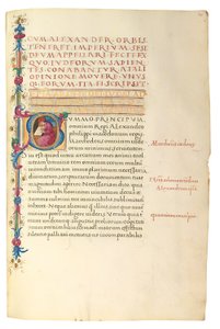 PSEUDO-ARISTOTLE, Secreta secretorum; "MARDOCHEUS IUDEUS", Epistola ad Alexandrum de cognitione veri dei; ADAM DE MONTALDO (fl. c.1450-1495), Divinitus prolata iudicia sive premonita; Quedam alia summatim posita iudicia, Roma, c.1490 (tinta e cor sobre vel de Italian School