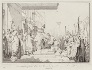 Paz concluída entre o Papa Alexandre III e o Imperador Frederico I Barbarossa de Italian School