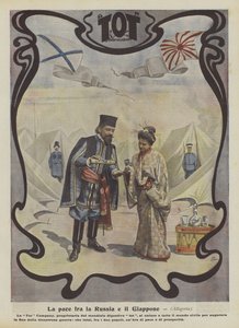 Paz entre a Rússia e o Japão (litografia a cores) de Italian School