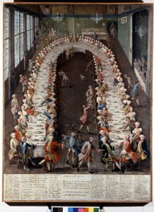 Realização de um banquete organizado pela família Nani. Pintura do século XVIII. de Italian School