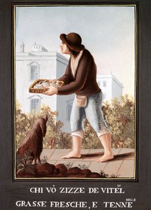 Petites Metiers Neapolitans: le vendant de mamelles de cow - (Comércio antigo: vendedor de úberes de vacas) Aguarela do século XIX - Nápoles Museo Nazionale di San Martino de Italian School