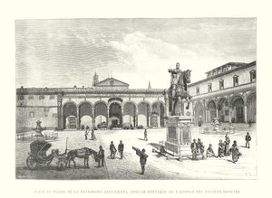 Piazza e Igreja da Santissima Annunziata, com o Pórtico do Hospício das Crianças (gravura) de Italian School