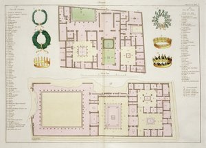 Planos da Casa do Questor e da Casa do Fauno, Pompéia, placa 25A, classe 5 da Parte I da História das Nações (aquatint) de Italian School