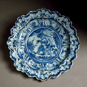 Placa decorada com a figura de um cavaleiro, cerâmica, fabrico Savona de Italian School