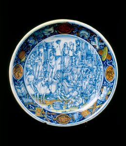 Placa com as Alegorias de Selene, fabricação de Faenza de Italian School