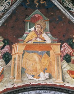 Papa Gregório I, na Capela de Santa Margarida de Antioquia, abóbada do Santuário de Santa Maria Assunta (fresco) de Italian School