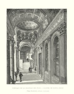 Pórtico da Capela Pazzi, Claustro de Santa Croce, Filippo Brunelleschi, arquitecto de Italian School