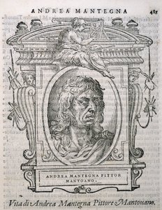 Retrato de Andrea Mantegna (c.1430-1506) de Vasaris Lives of the Artists, publicado pela primeira vez em 1550 de Italian School