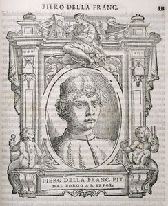 Retrato de Piero dell Francesca (1415-92) de Vasaris Lives of the Artists, publicado pela primeira vez em 1550 de Italian School