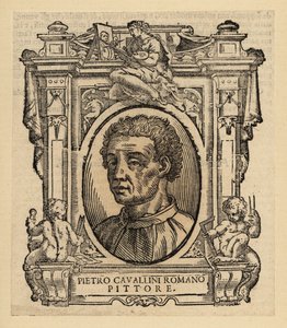 Retrato de Pietro Cavallini, pintor e desenhador de mosaicos italiano do final da Idade Média de Italian School