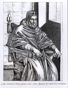 Retrato do Papa Sisto V (1520-90) ilustração de &39;Ciência e literatura na idade média e o Renascimento&39;, escrito e gravado por Paul Lacroix, 1878 de Italian School