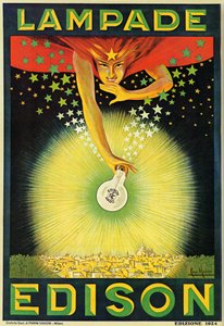 Cartaz publicitário das lâmpadas Edison, Milão, Itália de Italian School