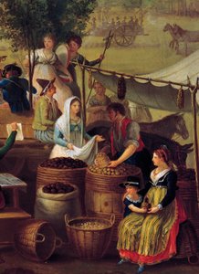 Vendedor de batatas e castanhas, pintura de um artista desconhecido, Itália de Italian School