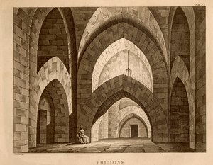 Prisão, cenografia do acto 1 de "Ricciardo e Zoraide" de Gioachino Rossini (litho) de Italian School