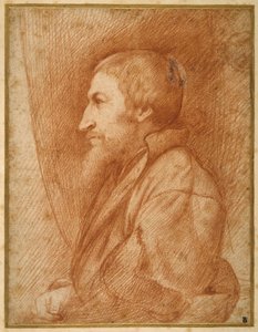 Retrato de perfil (auto-retrato?) de um homem barbudo (giz vermelho sobre papel) de Italian School