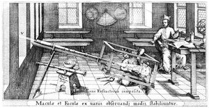 Projetando a imagem do Sol através de um telescópio de refração, a fim de estudar as manchas solares, ilustração de Rosa Ursina, de Christoph Scheiner, publicada em 1630