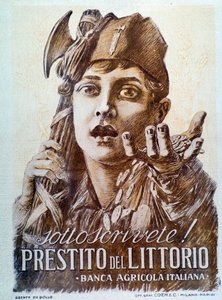 Cartaz de propaganda fascista para o empréstimo Littorio de Italian School