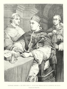 Raphael Sanzio, Papa León X, Julius de Medici e Cardeal de Rossi, Coleção Pitti Palace (gravura) de Italian School