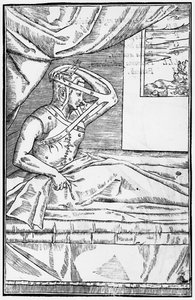 Cirurgia reconstrutiva no nariz, ilustração de De curtorum chirurgia per insitionem por Gaspare Tagliacozzi (1545-99) Veneza, publicado em 1597 de Italian School