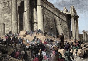Representação de Arnaud de Brescia (Arnaldo da Brescia) (1090-1155), reformador político e religioso italiano, durante a previsão. Em 1145 ele pregou em Roma a revolta contra o Papa Eugênio III, que seria caçado e procurou restaurar a reputação romana. de Italian School