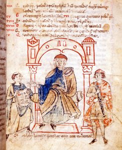 Representação da Condessa Mathilde de Canossa (ou Condessa Mathilde da Toscana) (1046 - 1115). "Vitas mathildis", de Donizone. Manuscrito do século XIII, Lucca, Bibl. Governativa. de Italian School