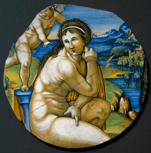 Representação de Vénus. Prato cerâmico produzido em Faenza, Itália. 1530 ao redor de Florença, Museo Nazionale del Bargello de Italian School