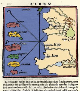 Representação das Ilhas Canárias. Isolario (mapa das ilhas) por Benedetto Bordone. Veneza 1547 de Italian School