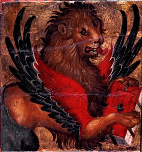 Representação do Leão de São Marcos. Pintura sobre madeira do artista veneziano. Sol do século XV. 34x34 cm Veneza, Museu Correr de Italian School