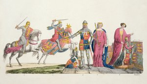 Ricardo Coração de Leão, João de Gaunt, Eduardo III, Joan Plantageneta e Filipa de Hainaut, placa 9 da História das Nações (aquatinta) de Italian School