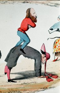 Risorgimento: desenho satírico retratando os heróis do Risorgimento Giuseppe Garibalidi (1807-1882) regulando a questão romana, controvérsia política sobre o papel de Roma, sede do poder temporal do Papa e capital do novo reino de Italian School