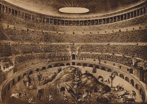 Roma / Roma: Interior do Coliseu, A Caça às Feiras, reconstrução histórica (litografia) de Italian School