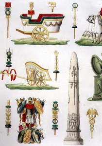 Carruagens Romanas, Troféus e Monumentos Militares, detalhe da placa 20, classe 5 da Parte I de "A História das Nações", gravada por Marco Comirato (c.1800-69) (aquatint) (ver também 93291) de Italian School