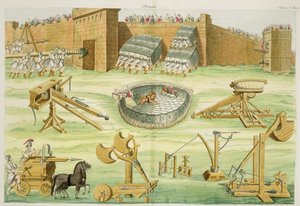 Soldados romanos cercam uma cidade, placa 23B, classe 5 da parte I da história das Nações, gravada por A. Nani (aquatint) de Italian School