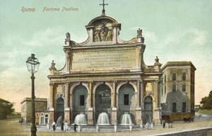 Roma, Itália, Fontana Paolina (litografia a cores) de Italian School