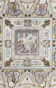 Sala de Júpiter e Mercúrio: Júpiter, Mercúrio e Cupido, rodeado pelas quatro estações de Italian School