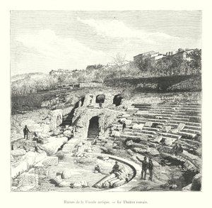Ruínas do antigo Fiesole, O Teatro Romano (gravura) de Italian School
