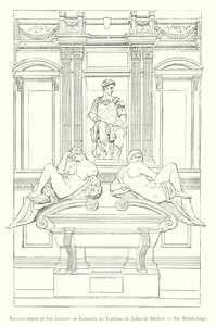 Nova Sacristia de São Lourenço, Túmulo de Giuliano dei Medici, de Michelangelo (gravura) de Italian School