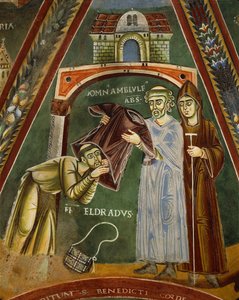 Santa Heldrad regressa de Santiago de Compostela, na Capela dos Santos Heldrad e Nicholas (fresco) de Italian School