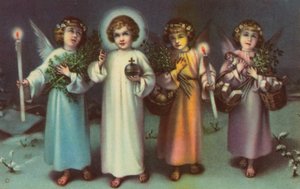 Santo e Anjos (litografia a cores) de Italian School