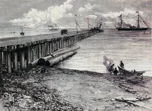 Mina de San Leon, convés de embarque de minério para Maddalena, Engraving, Sardenha, Itália de Italian School