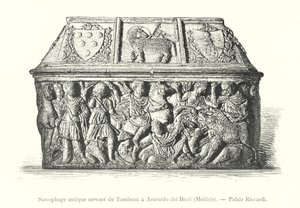 Antigo sarcófago servindo como túmulo para Averardo dei Bicci, Medici, Palazzo Riccardi (gravura) de Italian School
