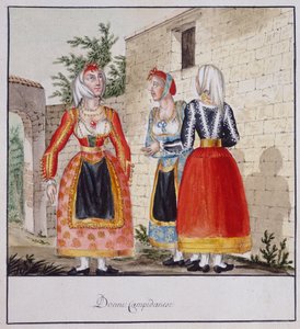 Mulheres sardas em trajes de Campidano, estampa ms.258, Coleção Luzzetti de Italian School